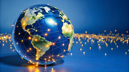 Globe and christmas lights.の写真素材