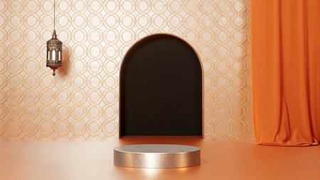 3d render, abstract minimal geometric forms. Glossy luxury podium for your designの写真素材