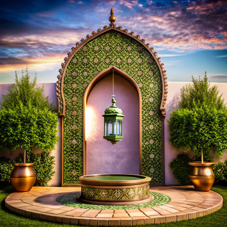 Lantern in the courtyard of the mosque. 3D renderingの写真素材