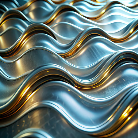 Metallic background with waves. 3d rendering, 3d illustration.