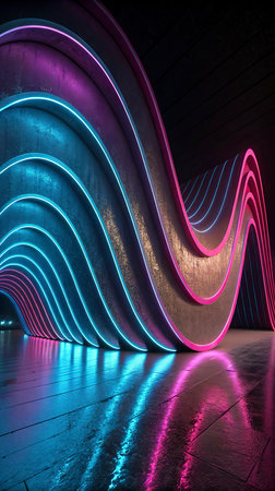 3d render, abstract background with colorful neon lights, modern architecture