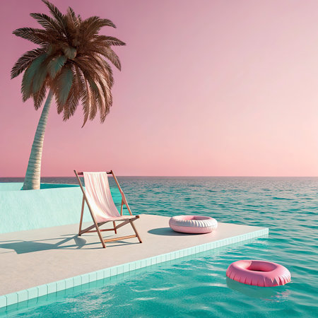 Beach chair on the edge of the swimming pool. 3D render