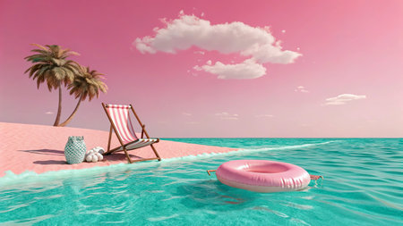 3D render of a tropical beach with palm treesの写真素材