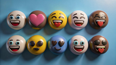 Emoji smileys on the wall. 3d illustration.の写真素材