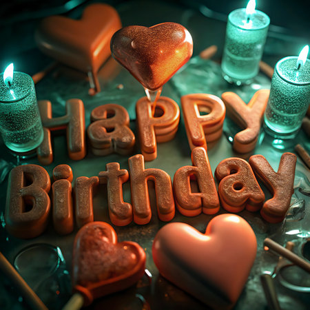 Happy birthday card with candles and hearts, valentine's day conceptの写真素材