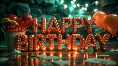 Happy Birthday card. 3D illustration. 3D CG. High resolution.の写真素材