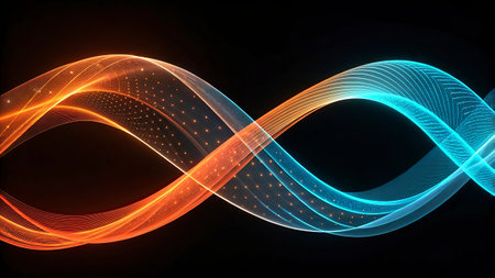 Dark background with glowing abstract waves, smooth lines. Vector illustration.