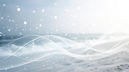 Background conceptual image with connection lines on white sand. 3d rendering