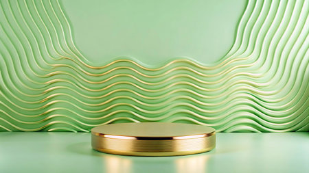3d render of golden podium on green background. Abstract background.の写真素材