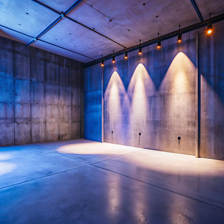 interior of modern empty room with concrete wall and spotlights.の写真素材