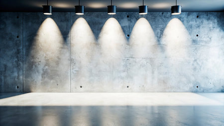 Concrete wall and floor with spotlights. 3D Renderingの写真素材