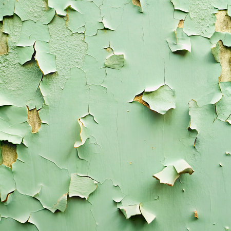 Peeling green paint on a metal surface. Abstract background for design.の写真素材
