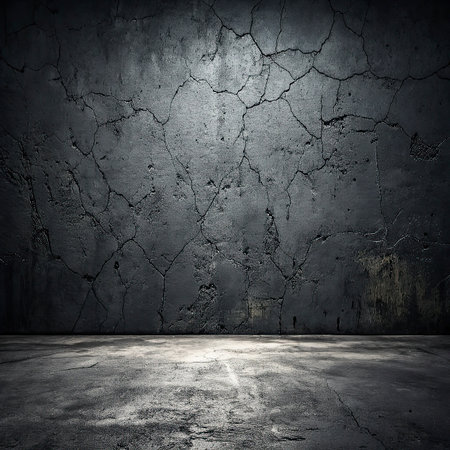 old grunge dark room with concrete wall and floor, interior backgroundの写真素材