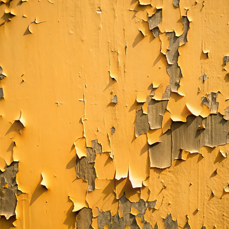 abstract background of a rusty metal surface with peeling yellow paint