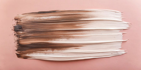 Strokes of brown and white paint on a pink background.の写真素材