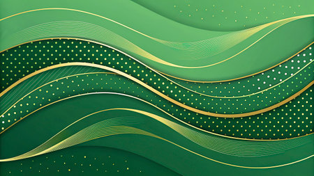 Abstract green background with golden lines. Vector illustration. Eps 10.の写真素材