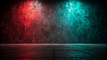 Grunge concrete wall with red and blue light. 3D renderingの写真素材
