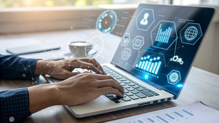 Data Analysis for Business and Finance Concept. Graphic interface showing future computer technology...
