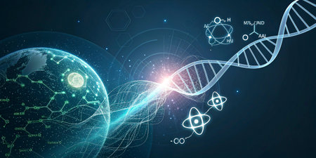Digital illustration DNA structure in colour background. Science and technology concept. 3D...