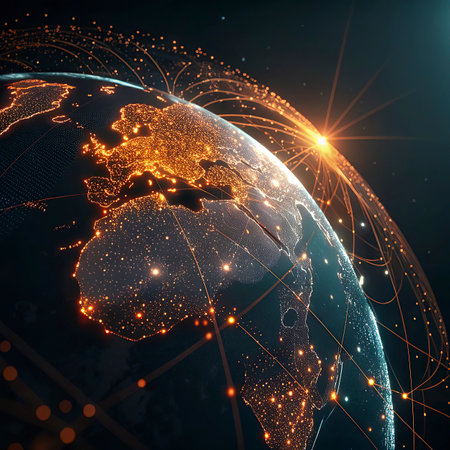 World map glowing on dark background. Global network concept. 3D Rendering