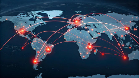 Global network connection on world map. Internet and technology concept. 3D Rendering