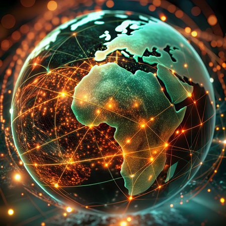 Earth planet with network representing international communication, technology and travel. 3D...