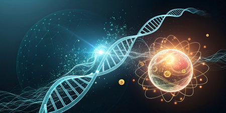 Digital illustration DNA structure in colour background. Science and technology concept.