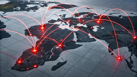 Global network connection on world map. Communication and technology concept. 3D Rendering