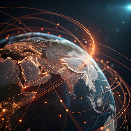 Global network connection over the planet Earth. 3D rendering toned image