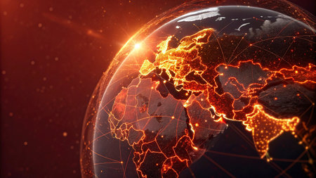 Global network connection over planet Earth. 3D rendering Elements of this image furnished by NASAの写真素材