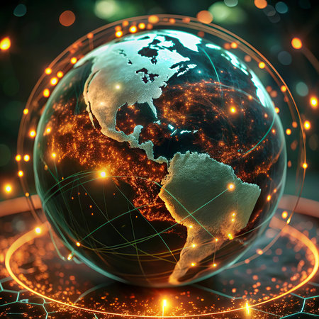 Globe with glowing planet Earth, internet concept. 3D renderingの写真素材