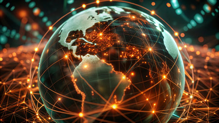 Global network connections over the world 3D rendering elements of this image furnished by NASAの写真素材