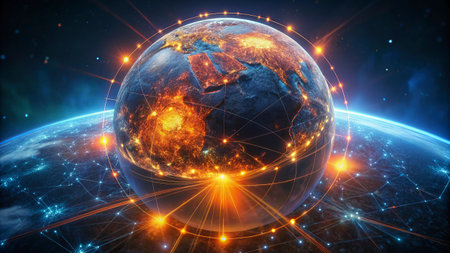 Global network connection covering the earth 3D rendering elements of this image furnished by NASA
