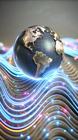 Globe and binary code, 3D rendering. Computer digital drawing.の写真素材