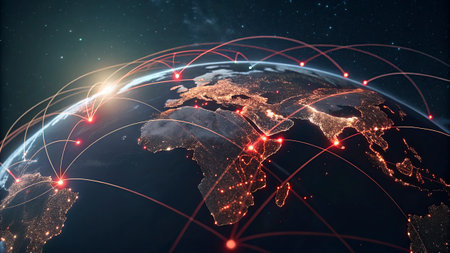 North America on planet Earth with international network representing communication, travel and connections. 3D illustration.の写真素材