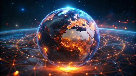 Global network connection covering the earth. 3D illustration. Elements of this image furnished by...