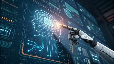 3D rendering artificial intelligence AI research of robot and cyborg development for future
