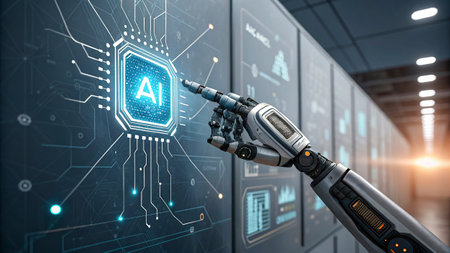 3d rendering robot hand working with artificial intelligence AI and machine learning process