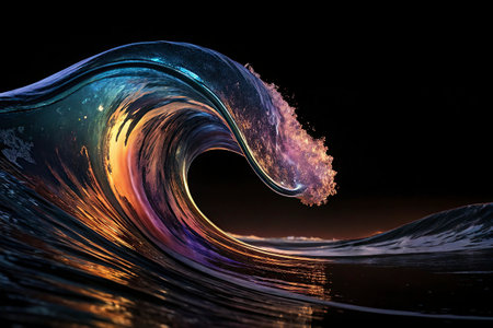 Abstract wave on black background. 3D rendering with DOF.