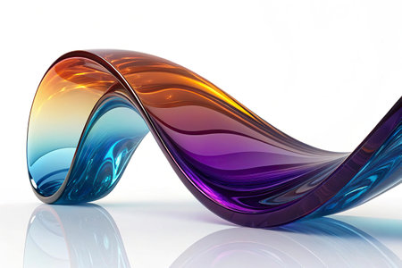 Abstract colorful glass curve on white background. 3d render illustration.