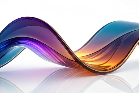3d render, abstract background, colorful glass waves on white backgroundの写真素材