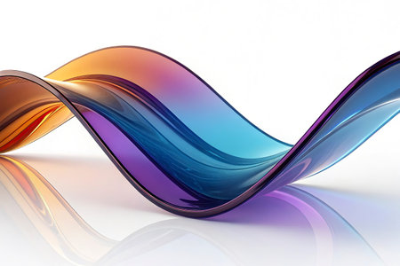 3d illustration of glass waves over white background, digitally generated imageの写真素材