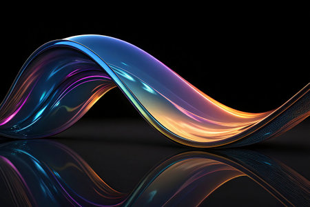 abstract colorful twisted waves on black background - 3d render illustrationの写真素材