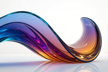 3d render, abstract background, glass waves, blue and orange colorsの写真素材