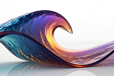 3d render, abstract background, glass waves, blue and orange