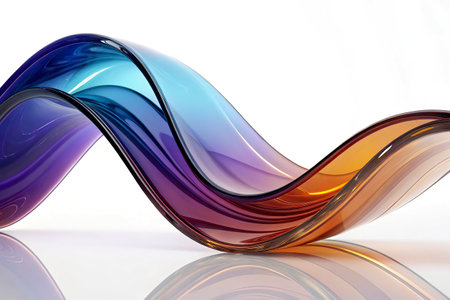 colorful glass waves on a white background. 3d render illustration