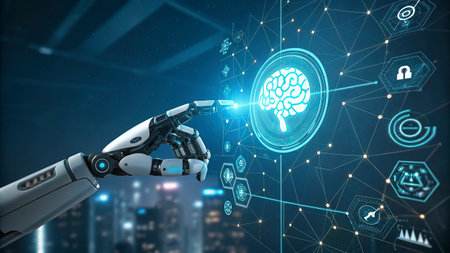 3D rendering artificial intelligence AI research of robot and cyborg development for future