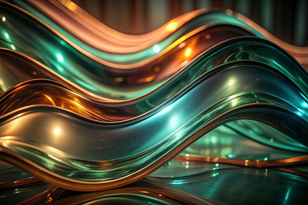 3d render, abstract background with shiny metallic waves, computer generated images