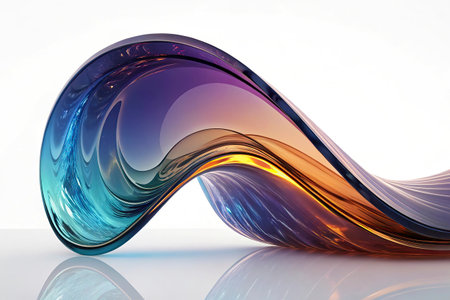 3d render, abstract background, blue and orange waves, computer generated imagesの写真素材