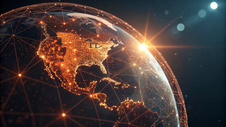 Global network connection and data exchanges over the world. 3D rendering